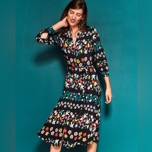 Boden Floral Midi Dress - Black and Multicolor